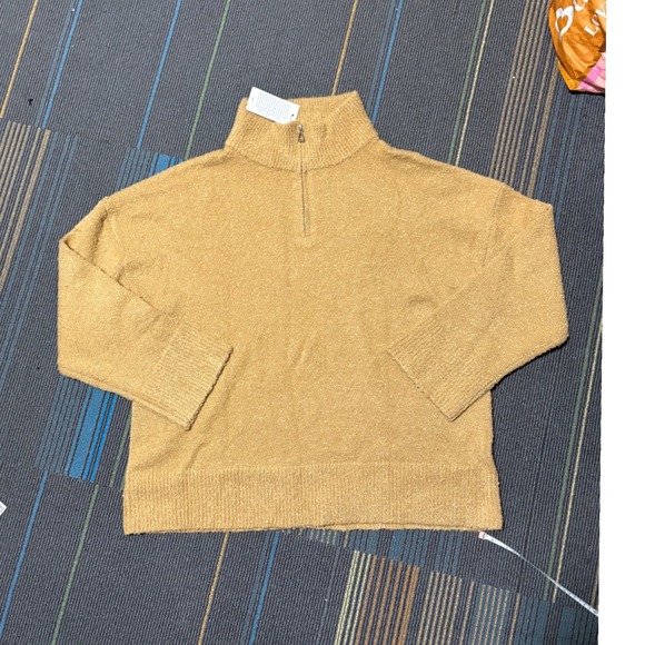 Lillusory Mock Neck Quarter Zip Sweater Camel Textured Knit Cozy Medium - Picture 3 of 11